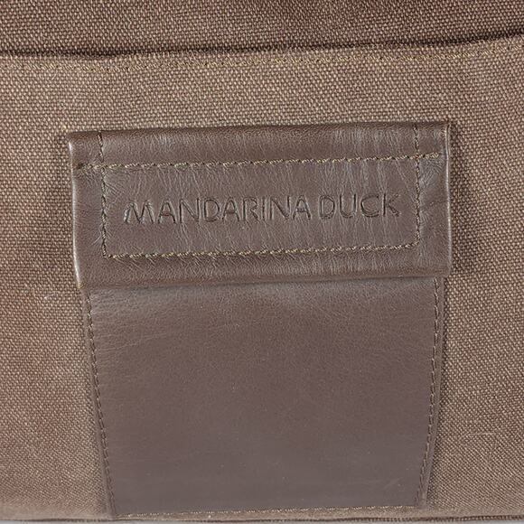 Mandarina duck Unisex Brown Canvas Double Handle Travel Carryall Tote Duffle Bag - Picture 11 of 16